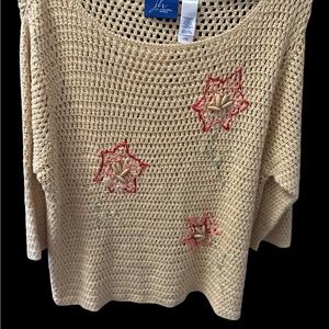 JH Collectibles Tan Floral Crochet Sweater